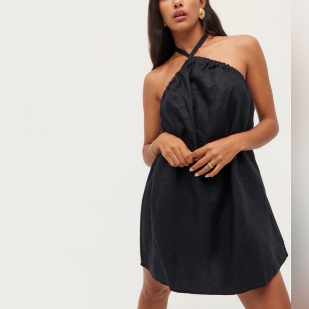 Reformation Maui Linen Dress Black Size Small